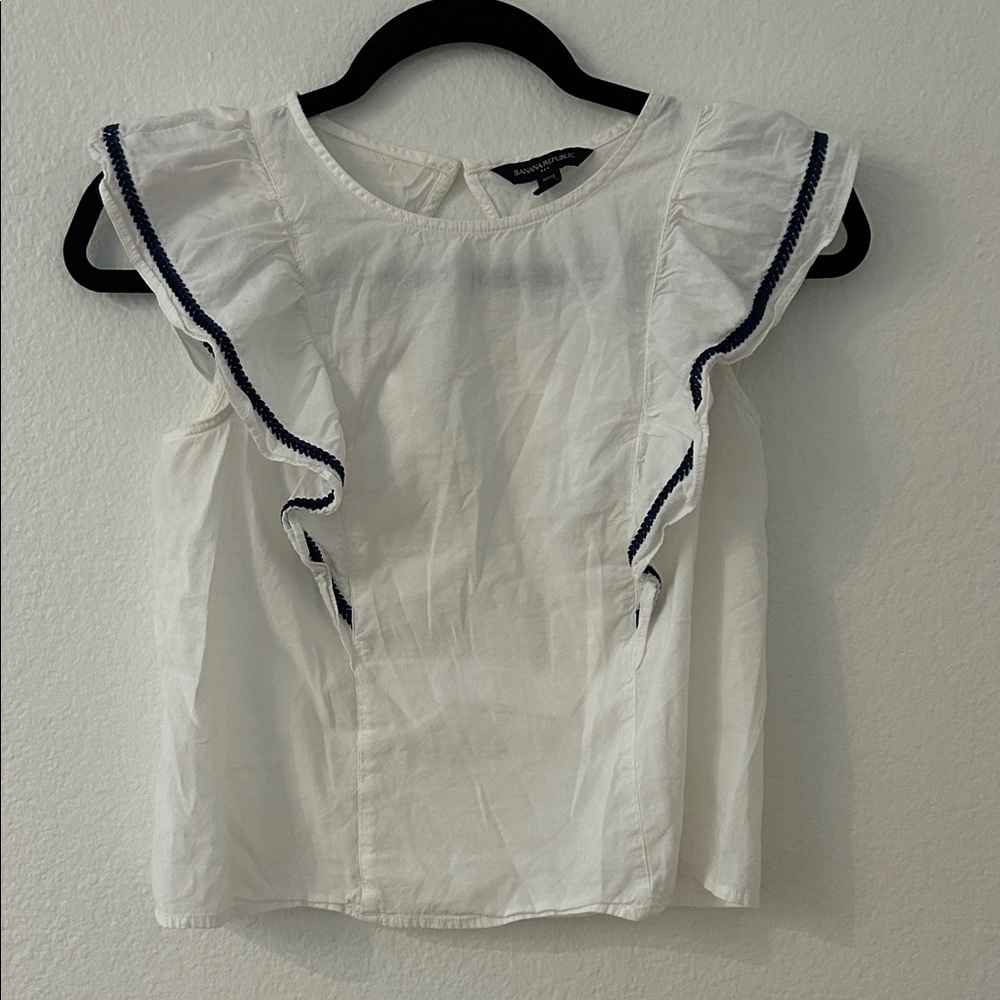 Banana Republic Ivory Blouse with Navy Accents